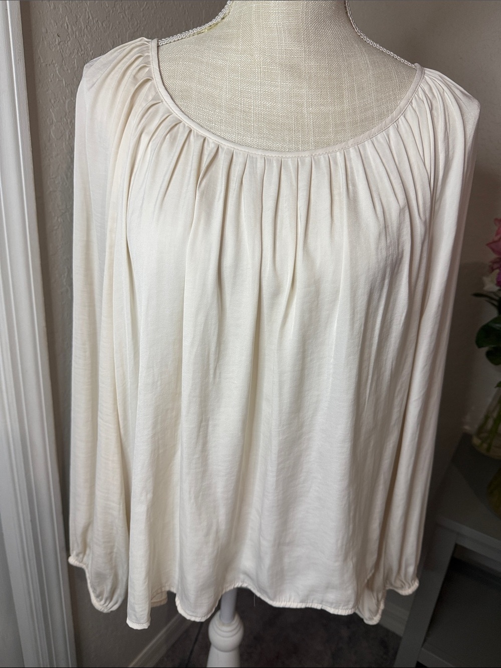 a new day Cream Gathered Neck Long-Sleeve Blouse